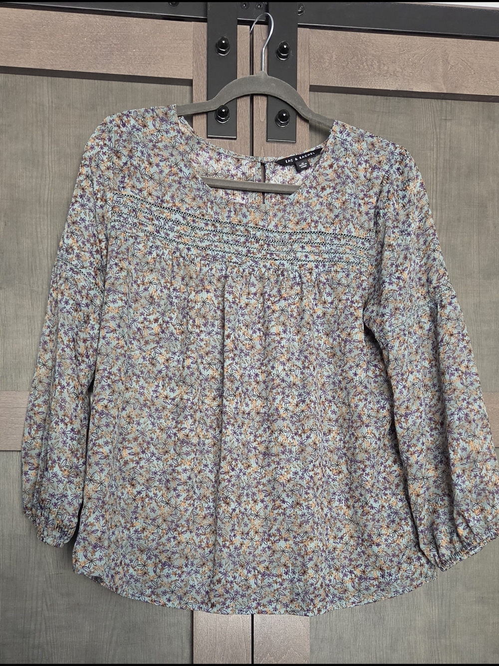 Zac & Rachel Floral Blouse Women's Medium Teal Purple Keyhole Back Lightweight
